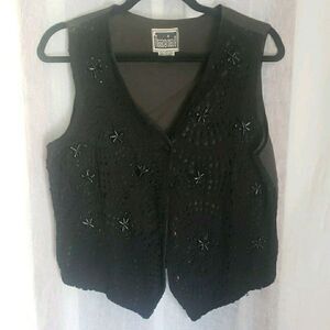 Vintage ime in Vest Black Embroidered Whimsigoth Dark Academia Emo Punk Size M